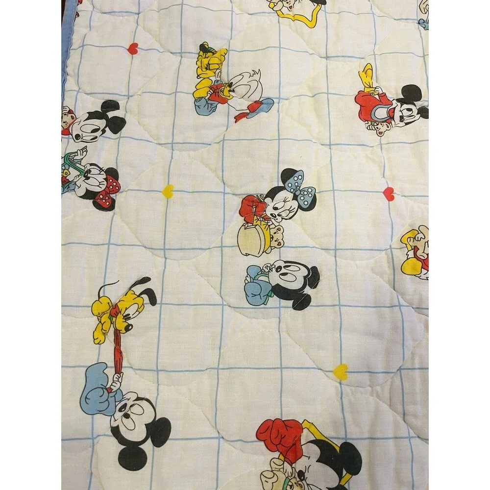 Vintage Mickey Mouse Baby Blanket Quilt Minnie Donald Pluto 80'S Disney Toddler